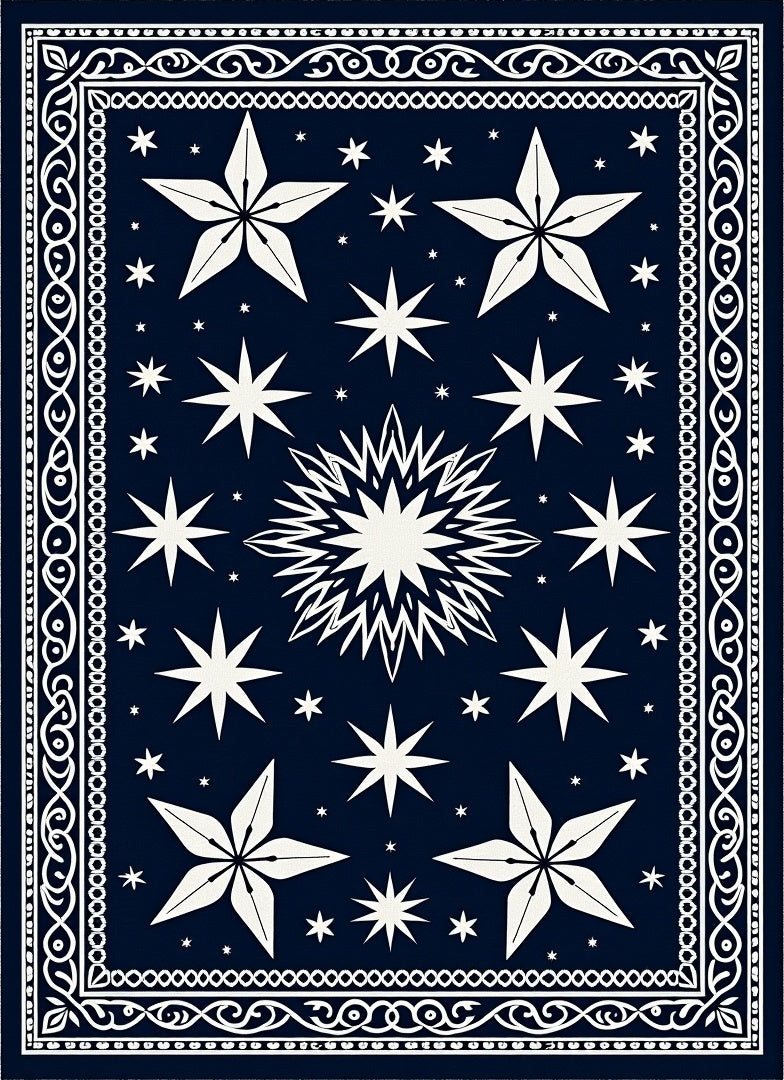 Navy White Celestial Starburst Rug