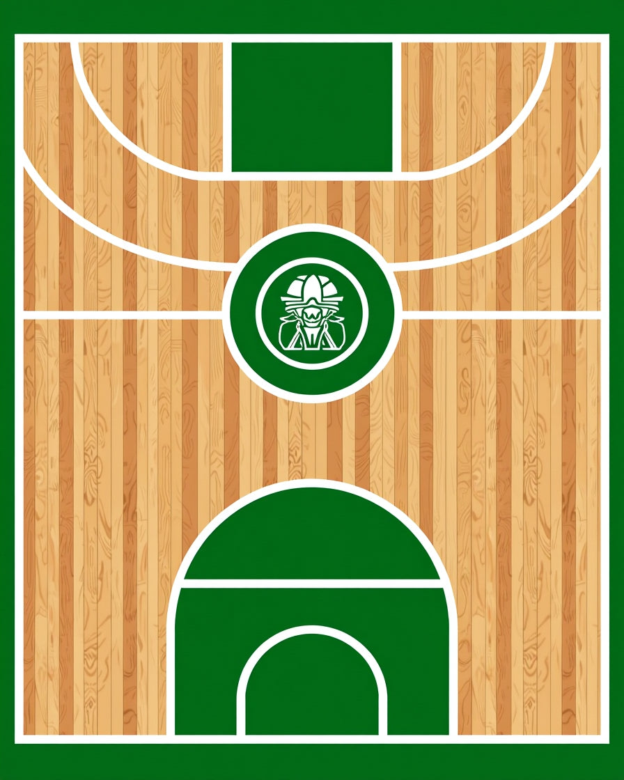 Wooden Court Green Emblem Rug