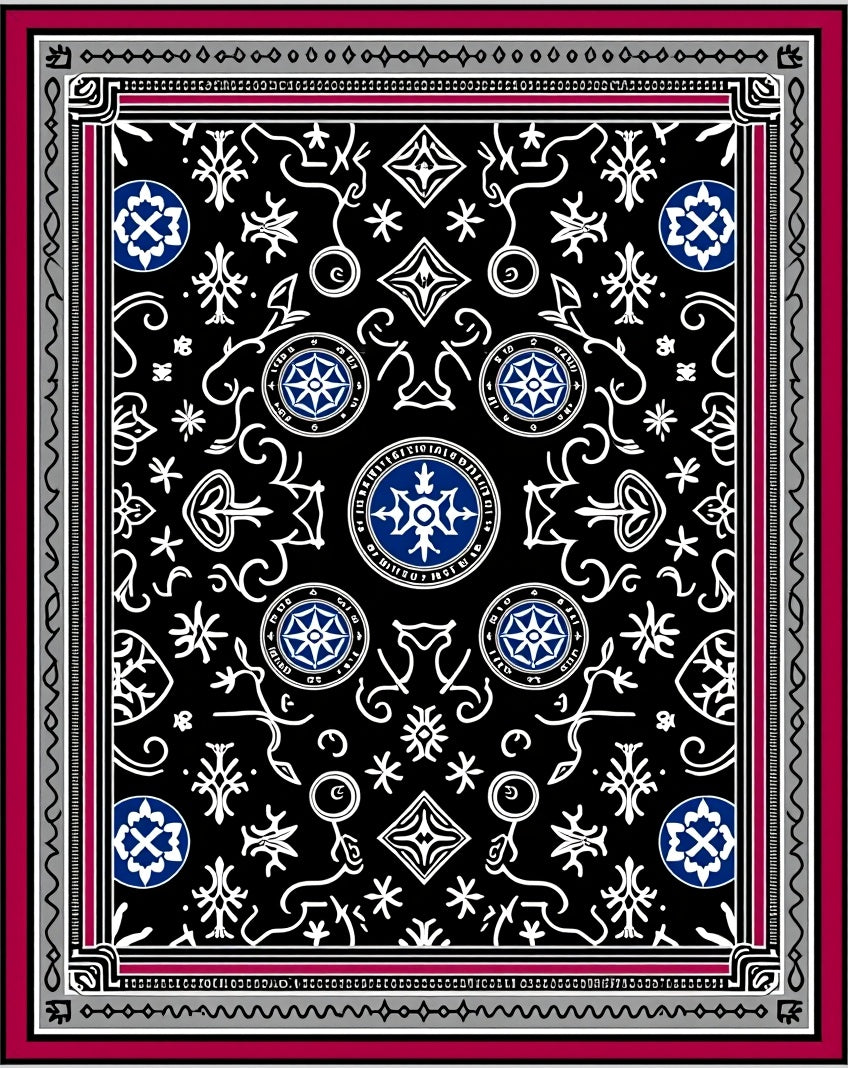 Black White Blue Medallion Whimsical Art Rug