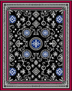 Black White Blue Medallion Whimsical Art Rug
