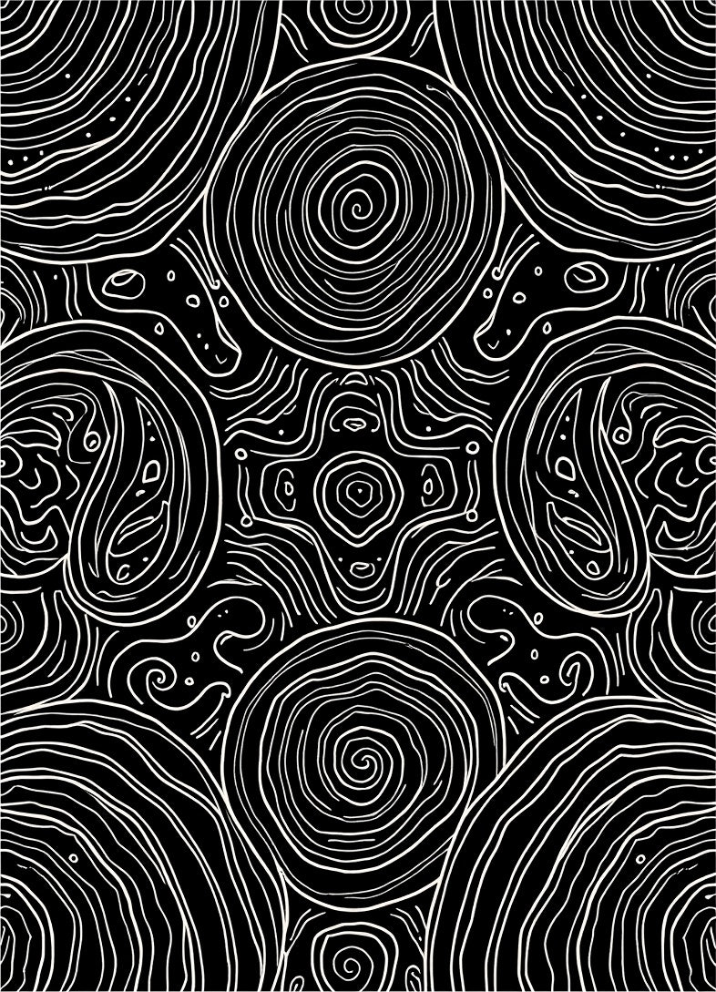 Abstract Black White Organic Swirl Rug