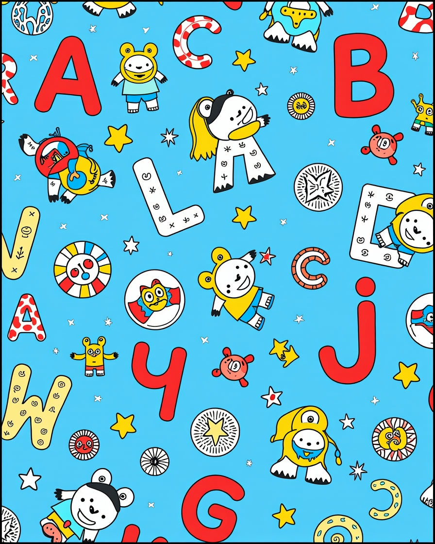 Playful Alphabet Monsters Bright Blue Rug