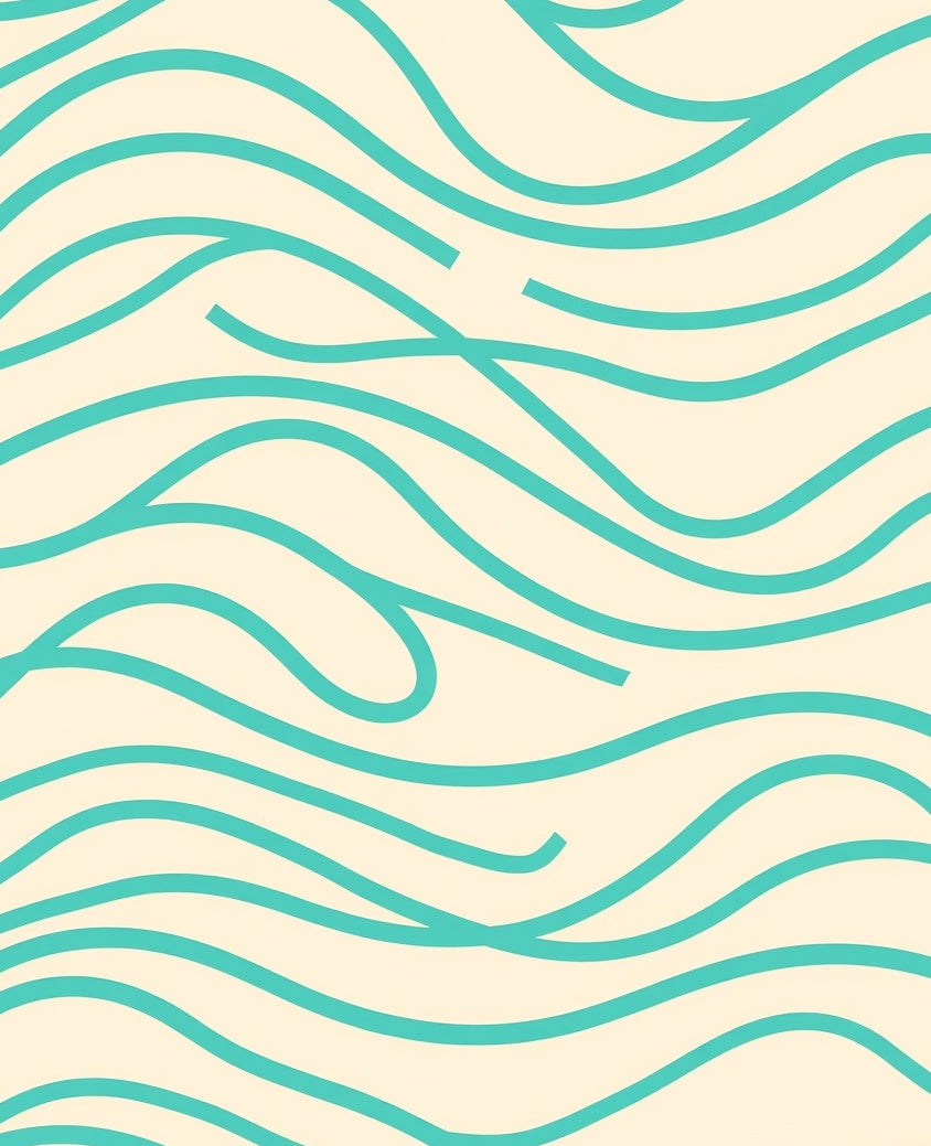 Cream Teal Abstract Wavy Lines Rug