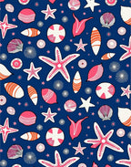 Coral Pink Sea Life Starfish Shells Rug