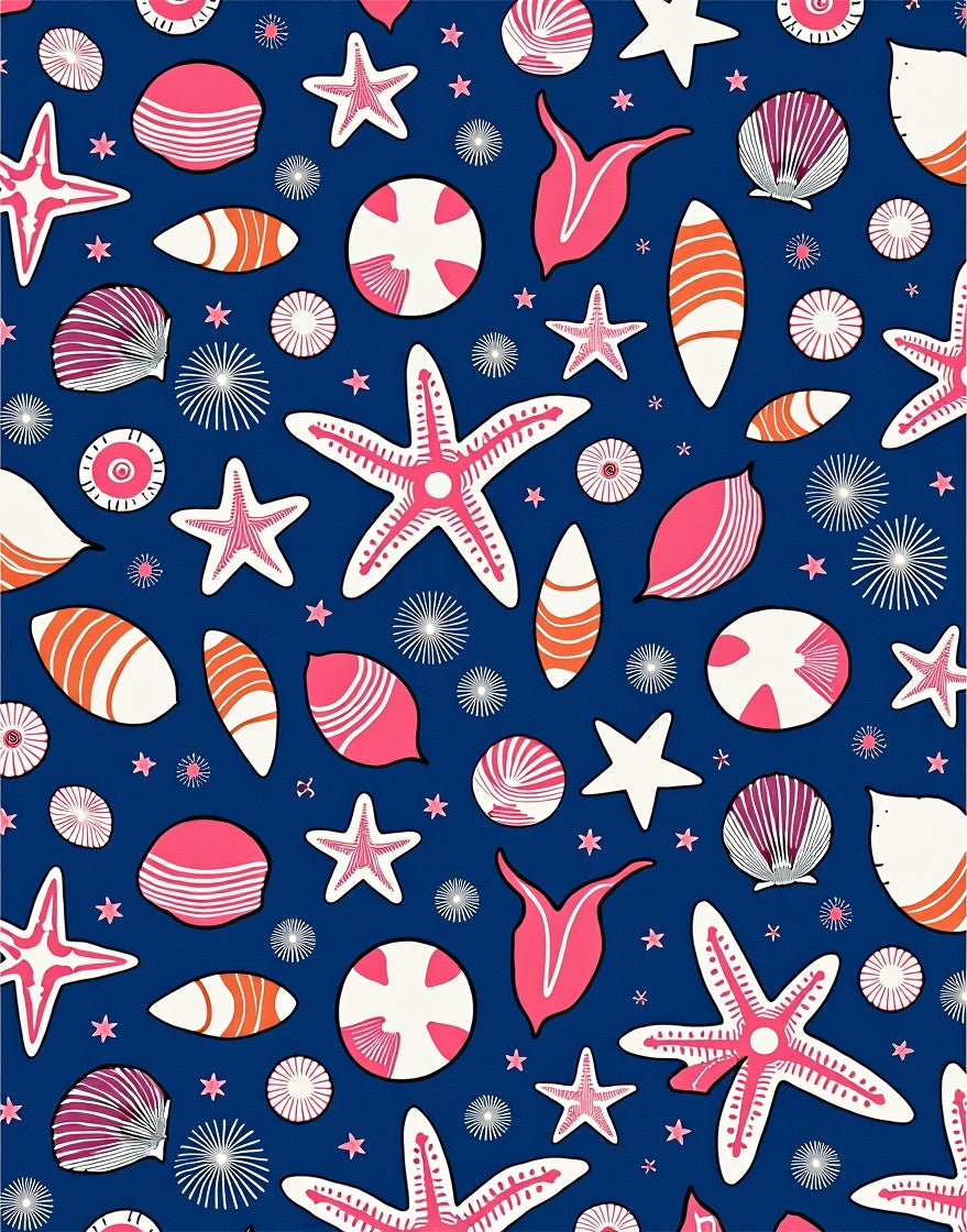 Coral Pink Sea Life Starfish Shells Rug