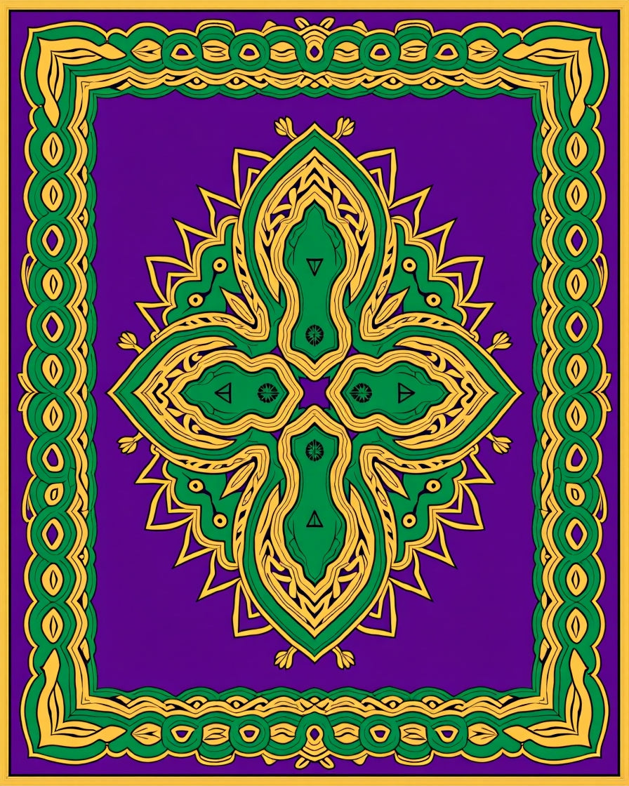 Vibrant Purple Gold Green Medallion Rug