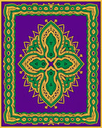 Vibrant Purple Gold Green Medallion Rug