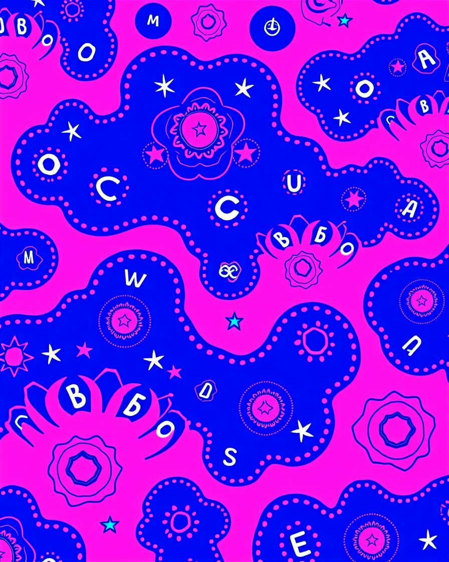Vibrant Blue Pink Alphabet Blobs Rug