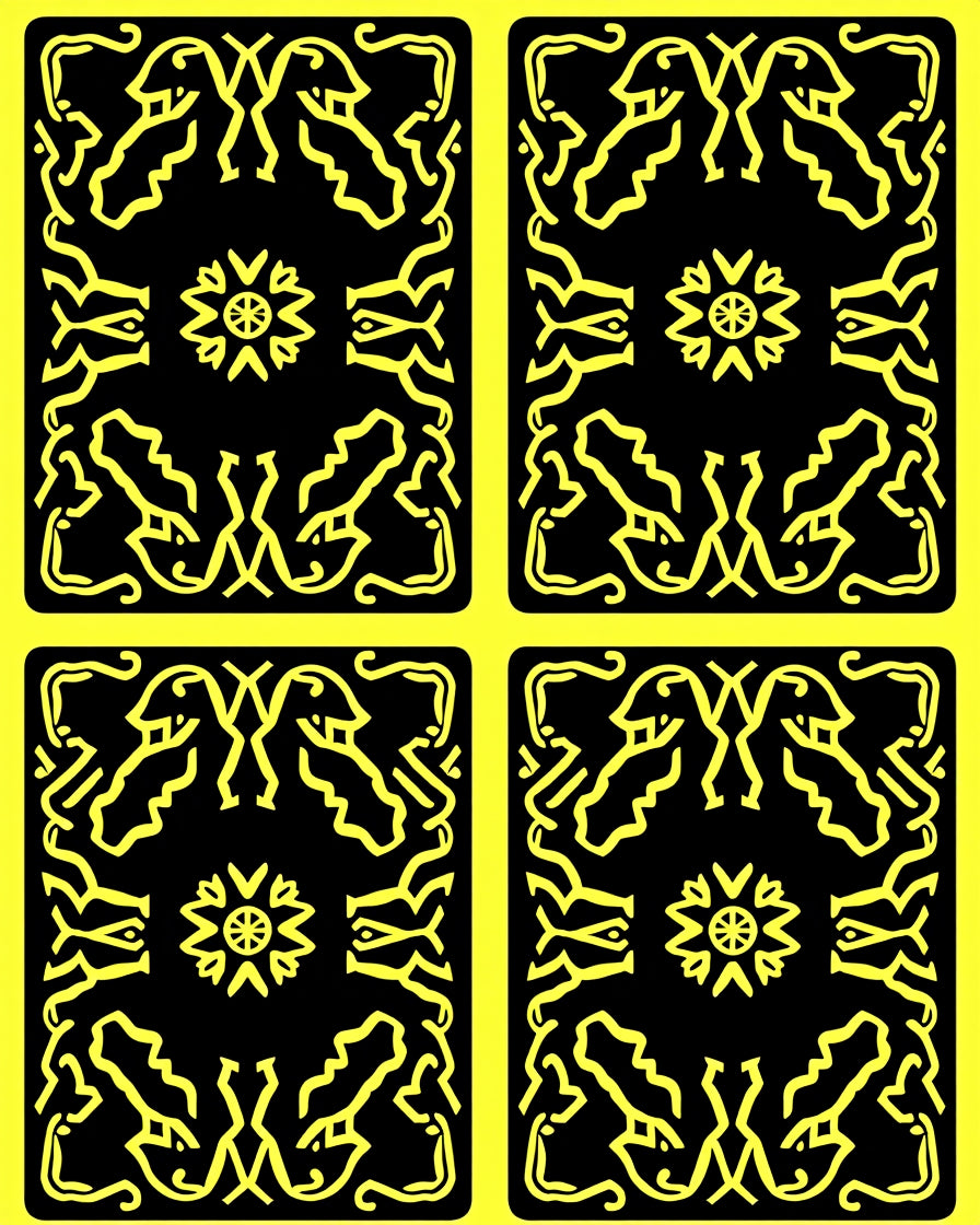 Bold Yellow Black Ancient Motif Rug