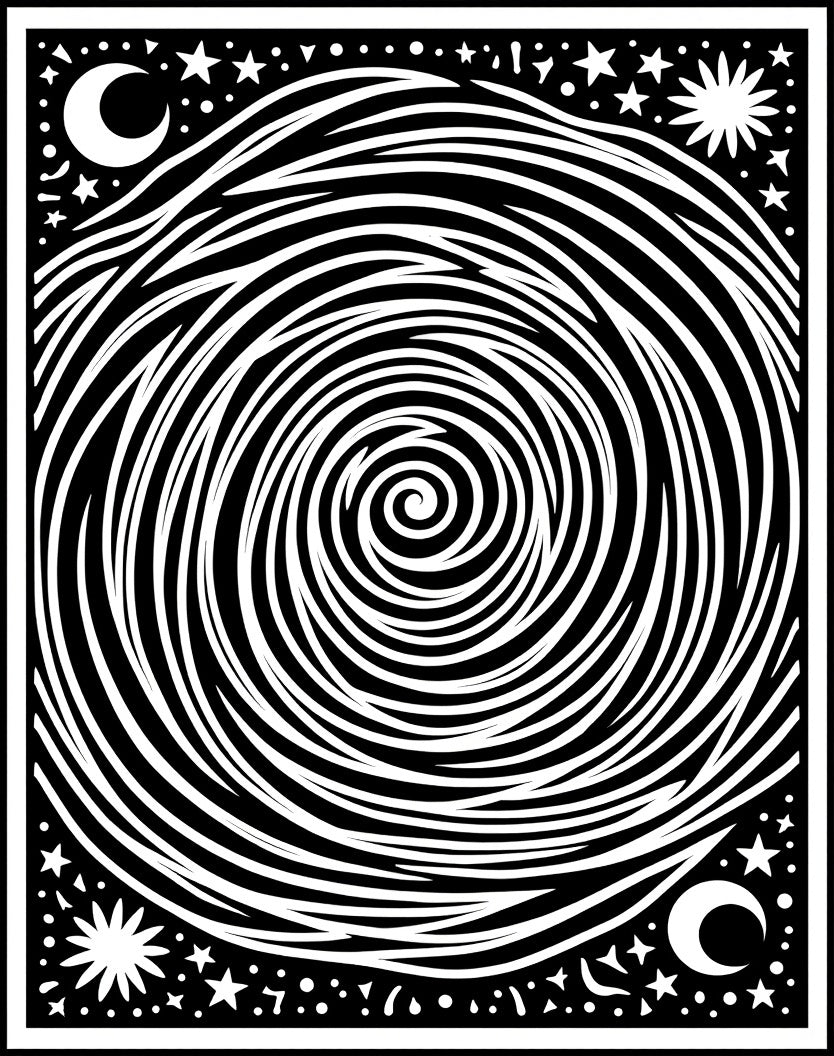 Cosmic Black White Swirl Moon Stars Rug