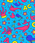 Whimsical Pink Blue Sea Life Alphabet Rug