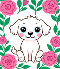 Sweet White Puppy Floral Garden Rug