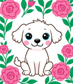 Sweet White Puppy Floral Garden Rug
