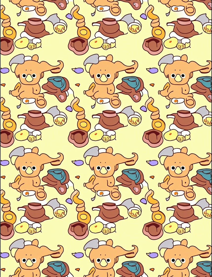 Whimsical Cartoon Bear Yellow Repeating Rug