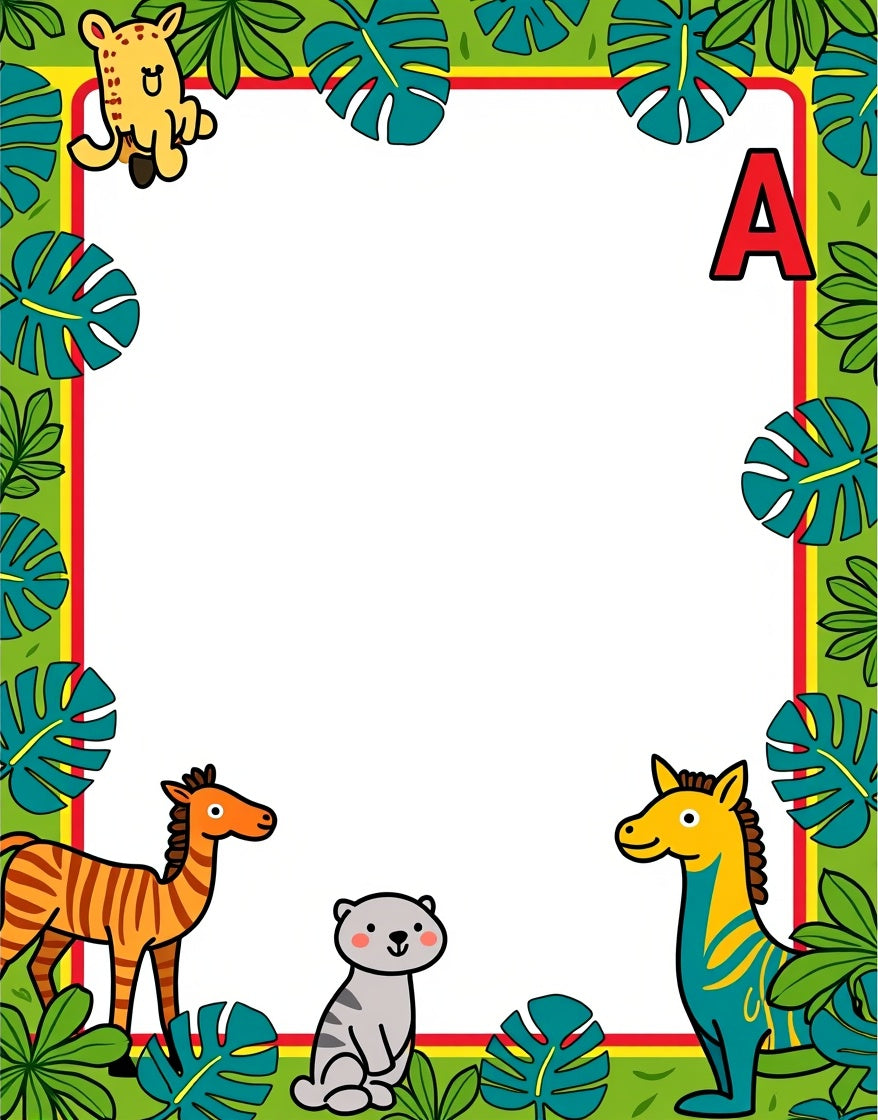 Whimsical Jungle Animals Alphabet Border Rug