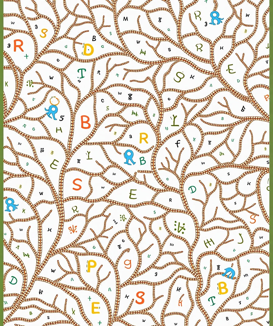 Whimsical Alphabet Tree Branches Rug