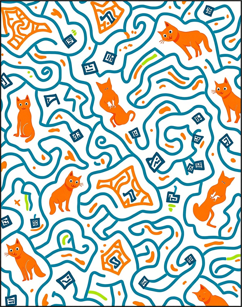 Orange Cats Teal Labyrinth Fun Rug