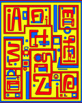 Bold Yellow Red Blue Geometric Maze Rug