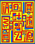 Bold Yellow Red Blue Geometric Maze Rug