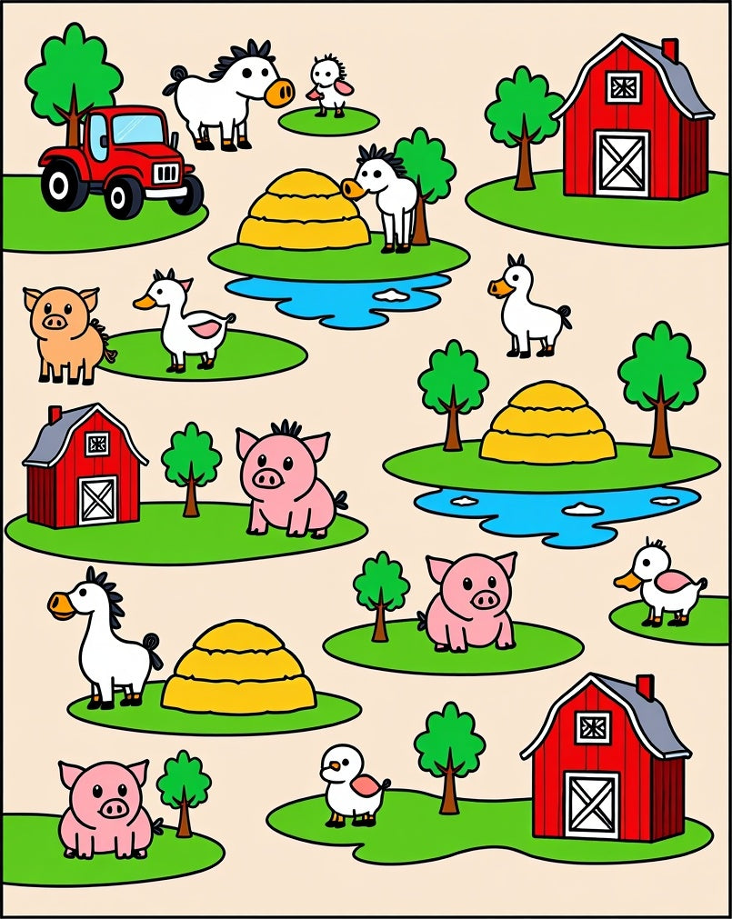 Farm Animals Red Barn Haystacks Tractor Rug