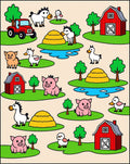 Farm Animals Red Barn Haystacks Tractor Rug