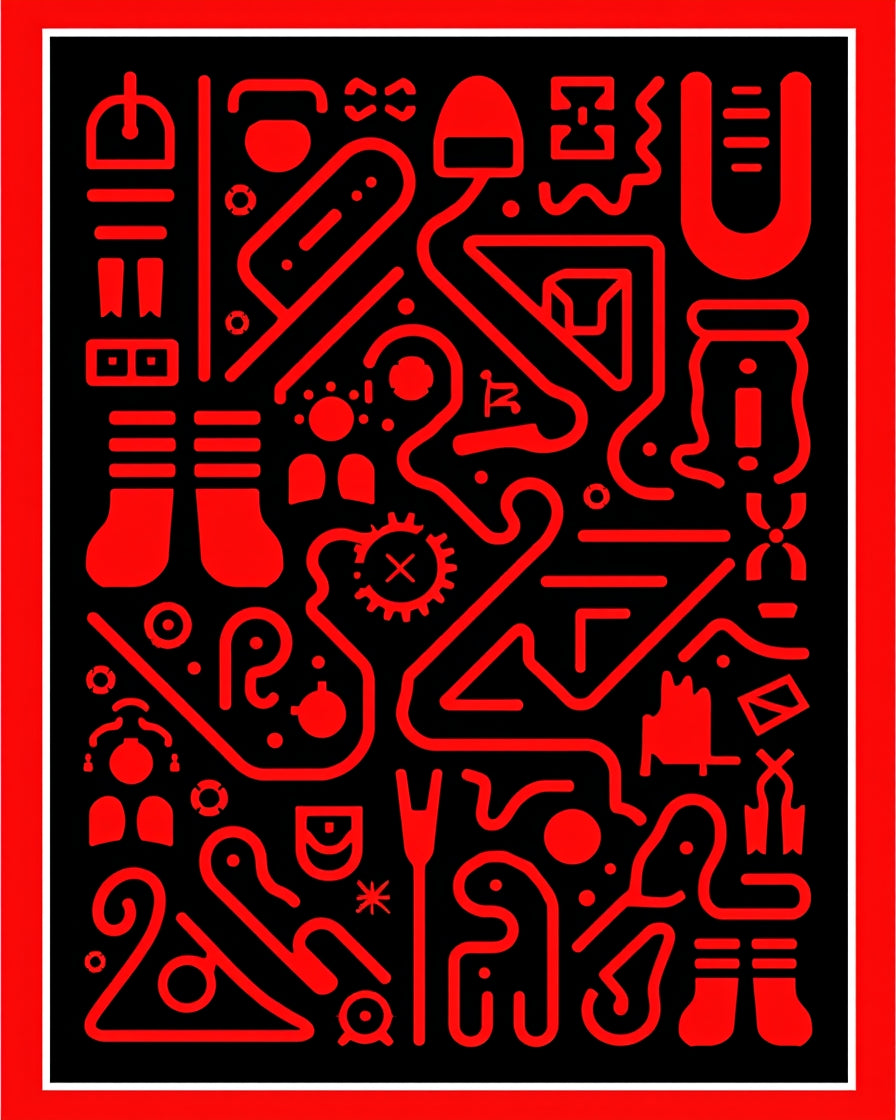 Radical Red Abstract Maze Rug