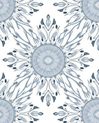 Delicate Blue Floral Sunburst Artwork Rug