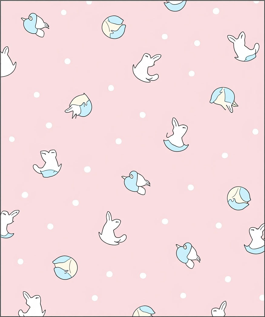 Pink Pastel Bunny Bird Dotground Rug