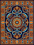 Vivid Orange Teal Medallion Border Rug
