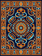 Vivid Orange Teal Medallion Border Rug