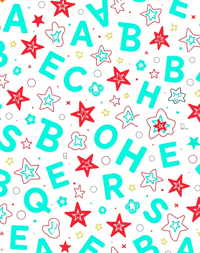 Aqua Alphabet Star Scatter Rug
