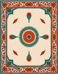 Orange Teal Floral Border Medallion Rug