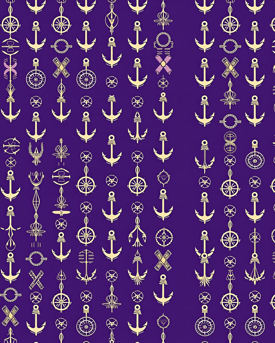 Golden Nautical Anchor Ships Wheel Rug