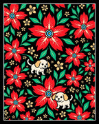 Red Floral Puppy Garden Whimsy Rug
