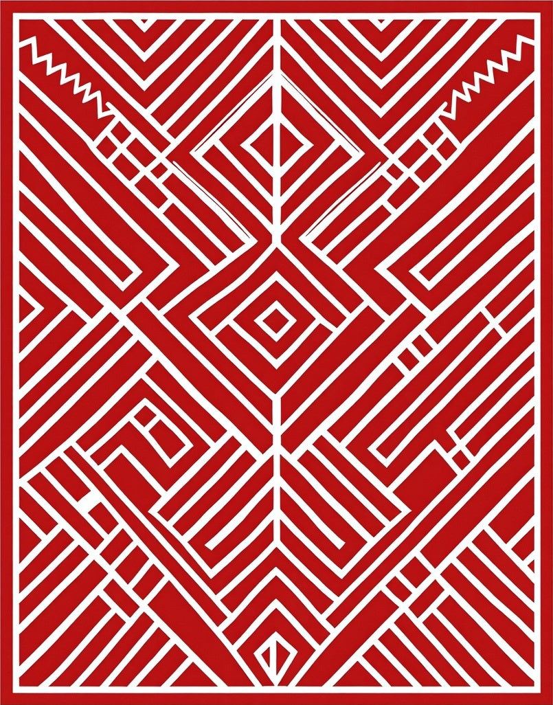 Bold Red Geometric Medallion Maze Rug