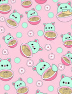 Kawaii Mint Bear Ramen Pink Circles Rug