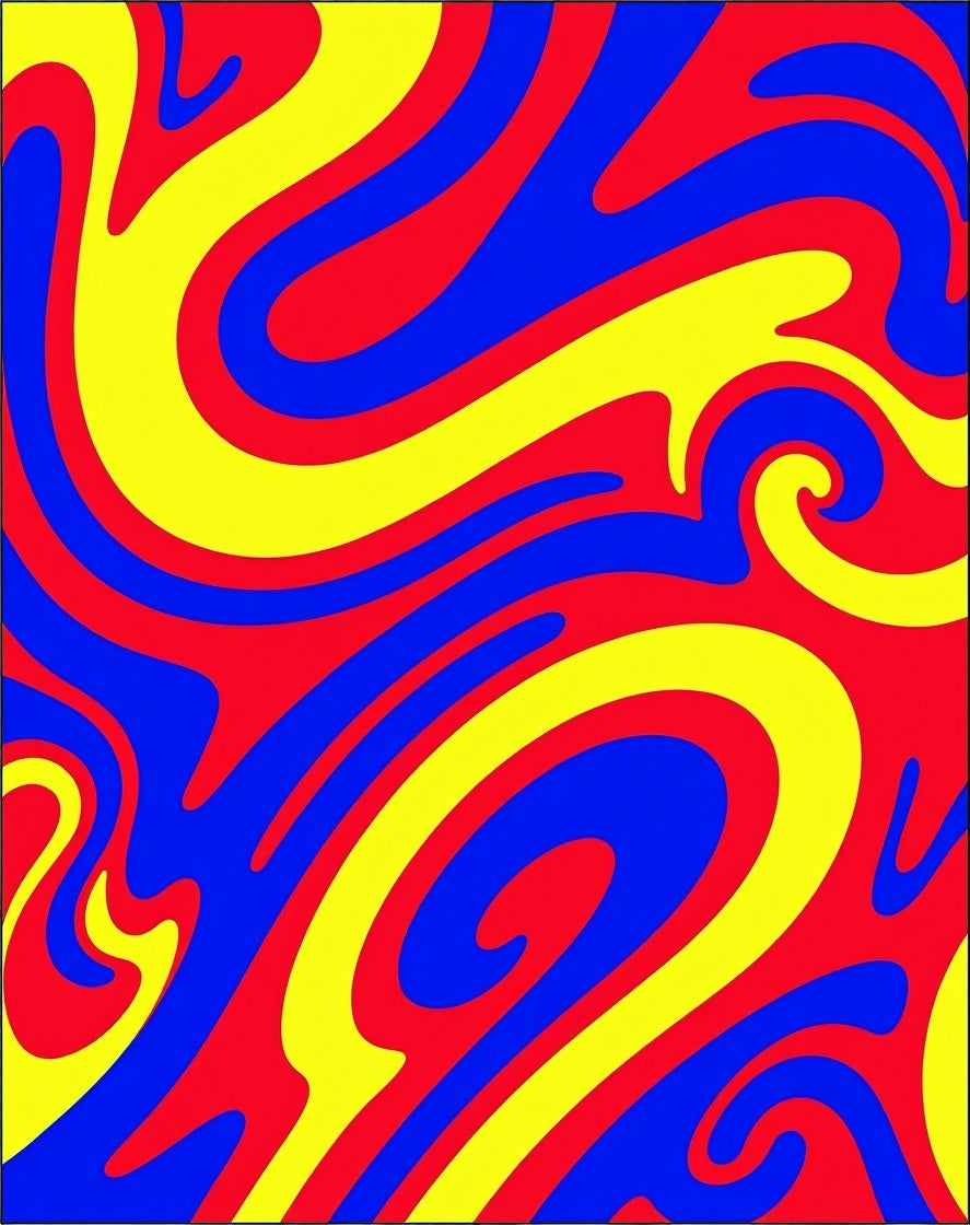 Bold Red Blue Yellow Swirl Rug