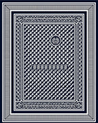 Deep Blue Ornate Geometric Frame Rug