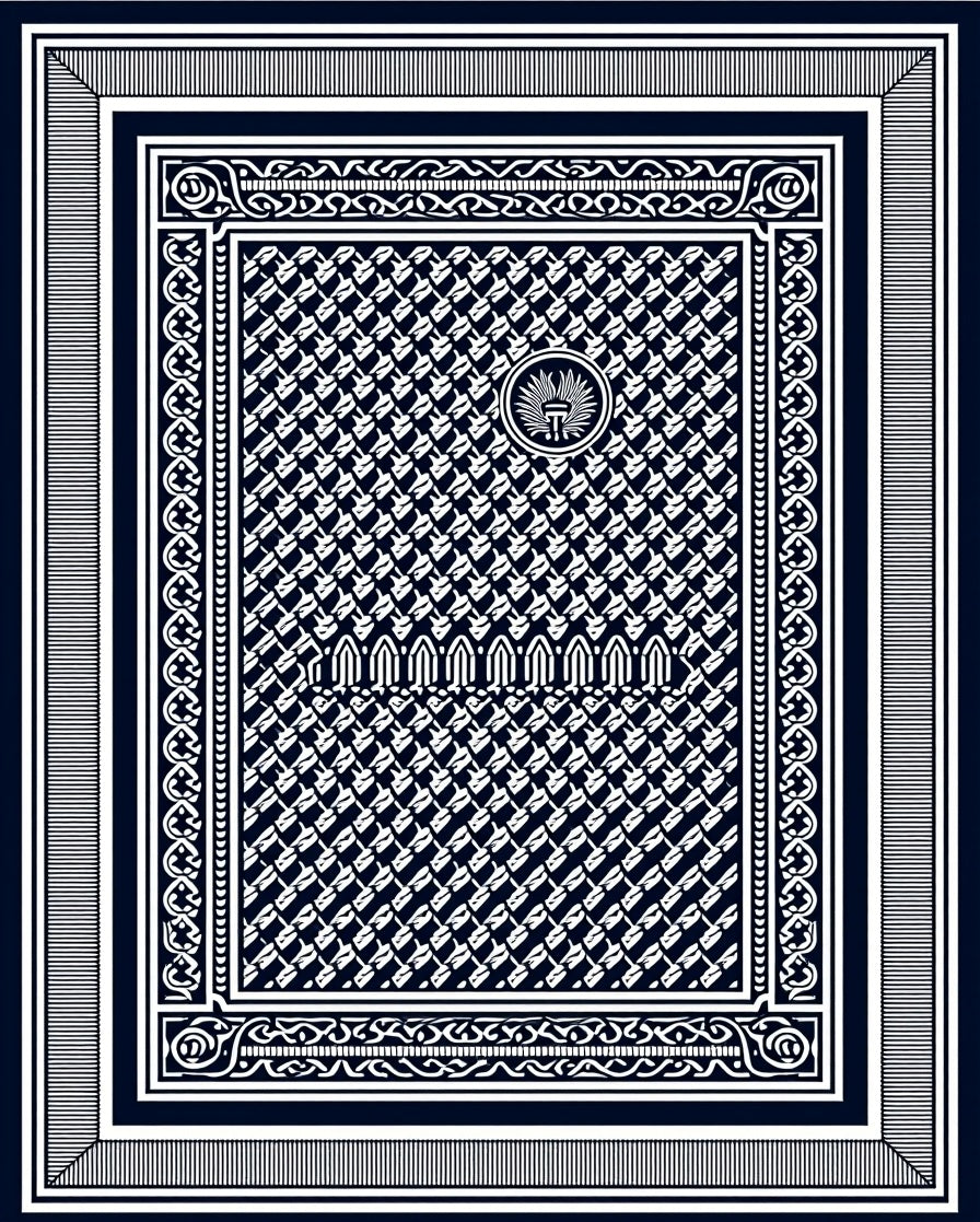 Deep Blue Ornate Geometric Frame Rug