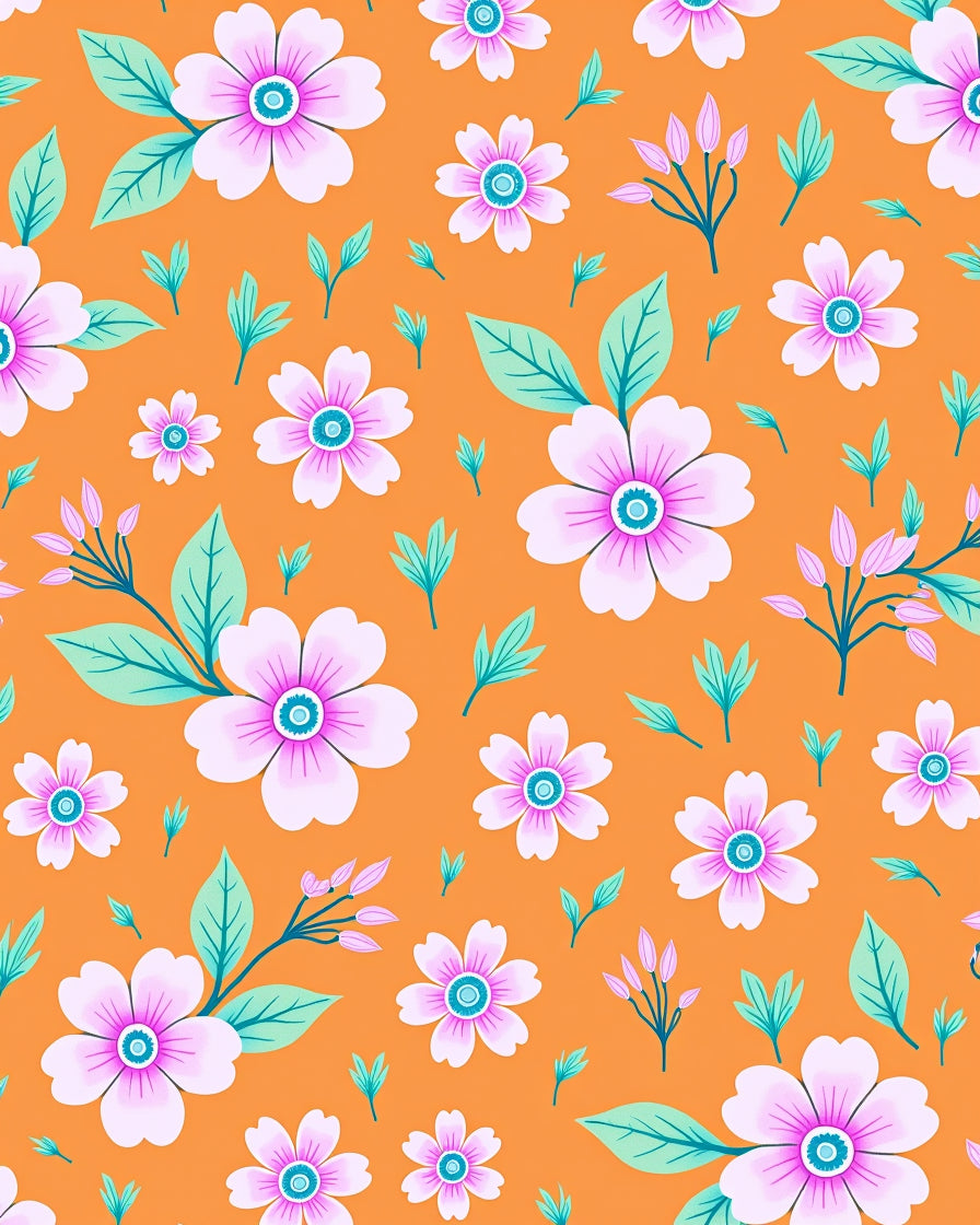 Retro Orange Pink Floral Garden Rug
