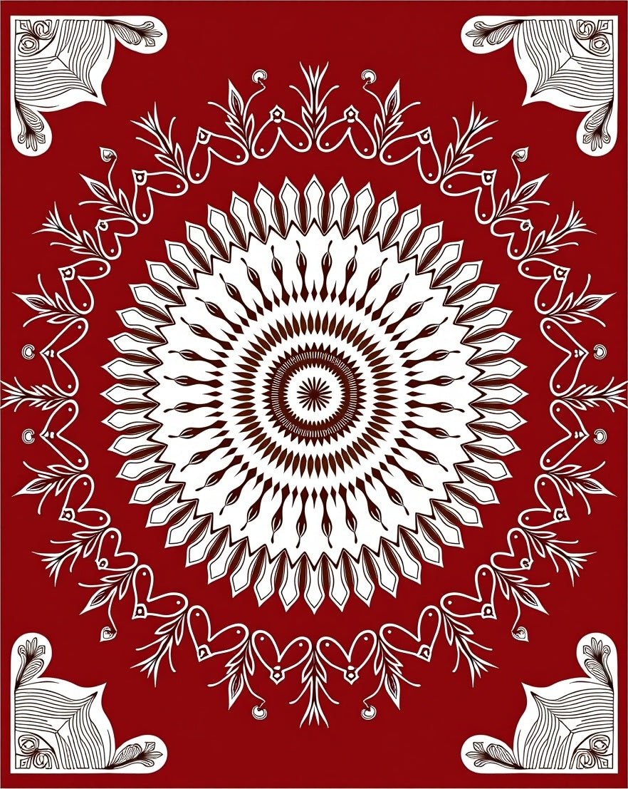 Cardinal Red Floral Geometric Mandala Rug