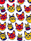 Playful Red Yellow Cat Faces Collage Rug