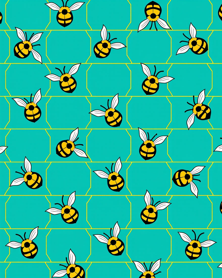 Yellow Bees Teal Honeycomb Background Rug