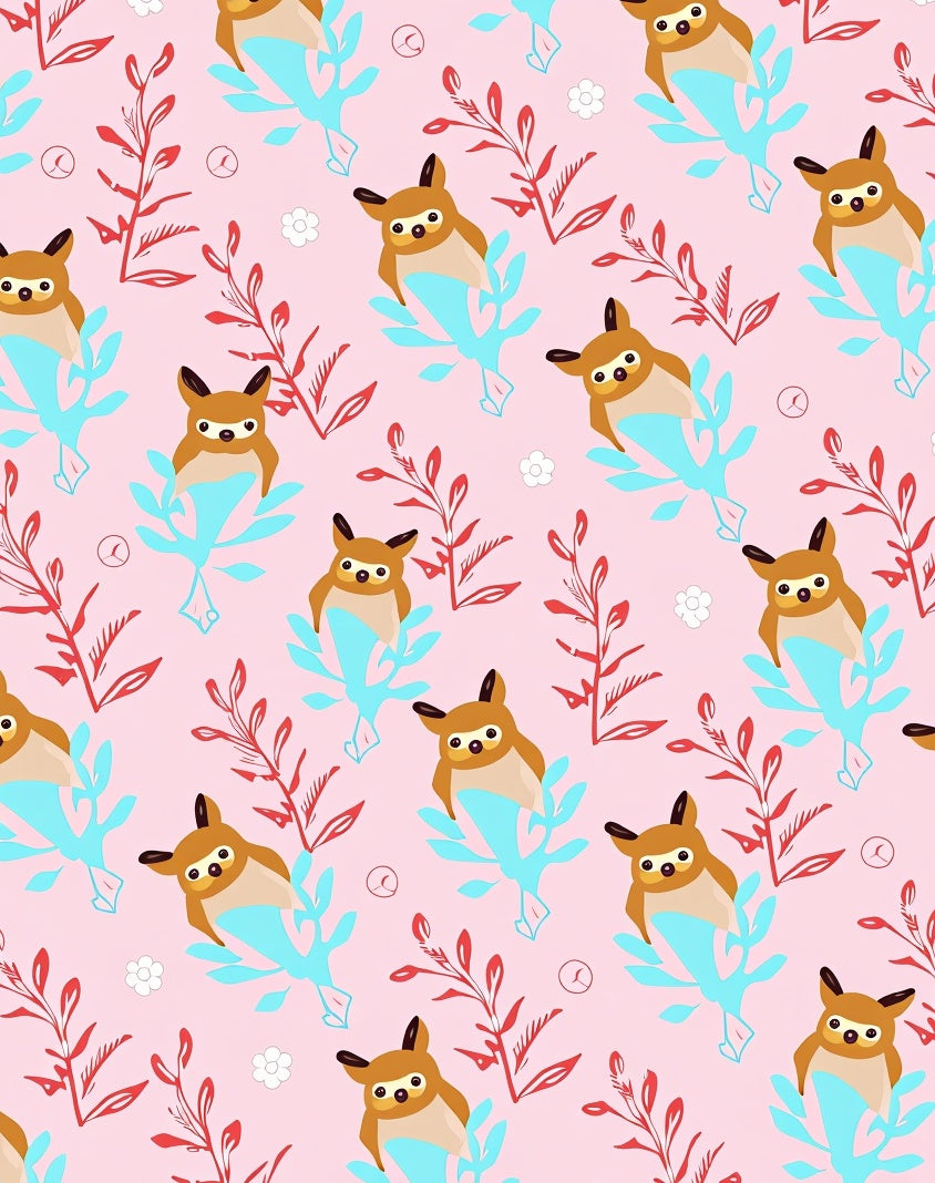 Adorable Brown Owl Pink Floral Rug