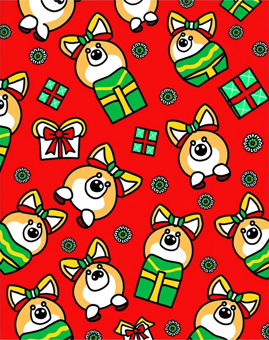 Red Corgi Gift Bow Ribbon Festive Rug