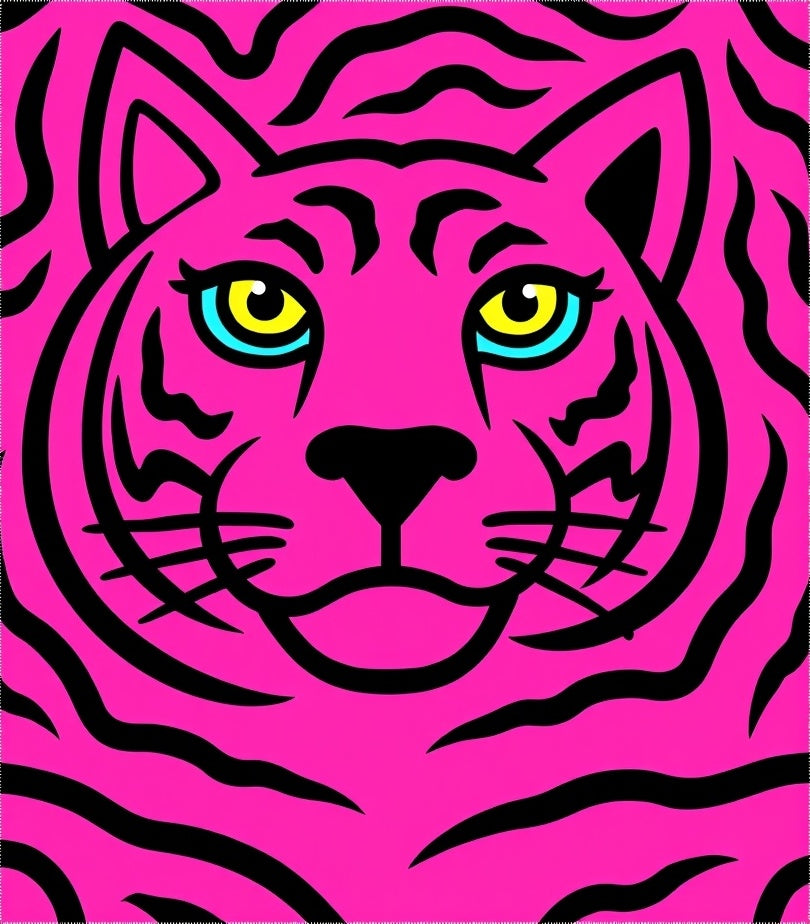 Vibrant Pink Tiger Face Stripes Rug