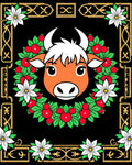 Orange Bull Christmas Wreath with Poinsettias Rug