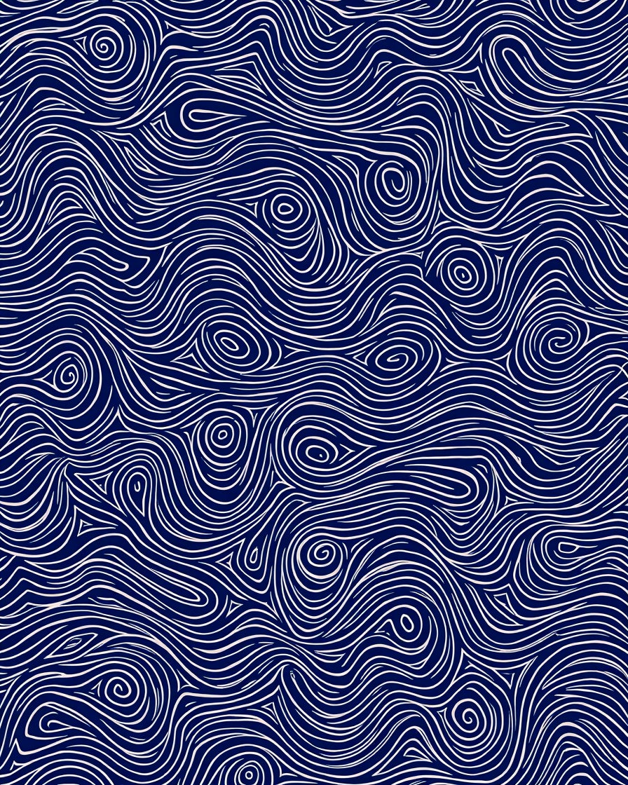 Deep Blue Swirling Line Artwork Rug