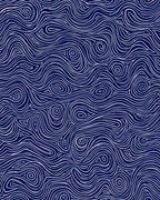 Deep Blue Swirling Line Artwork Rug