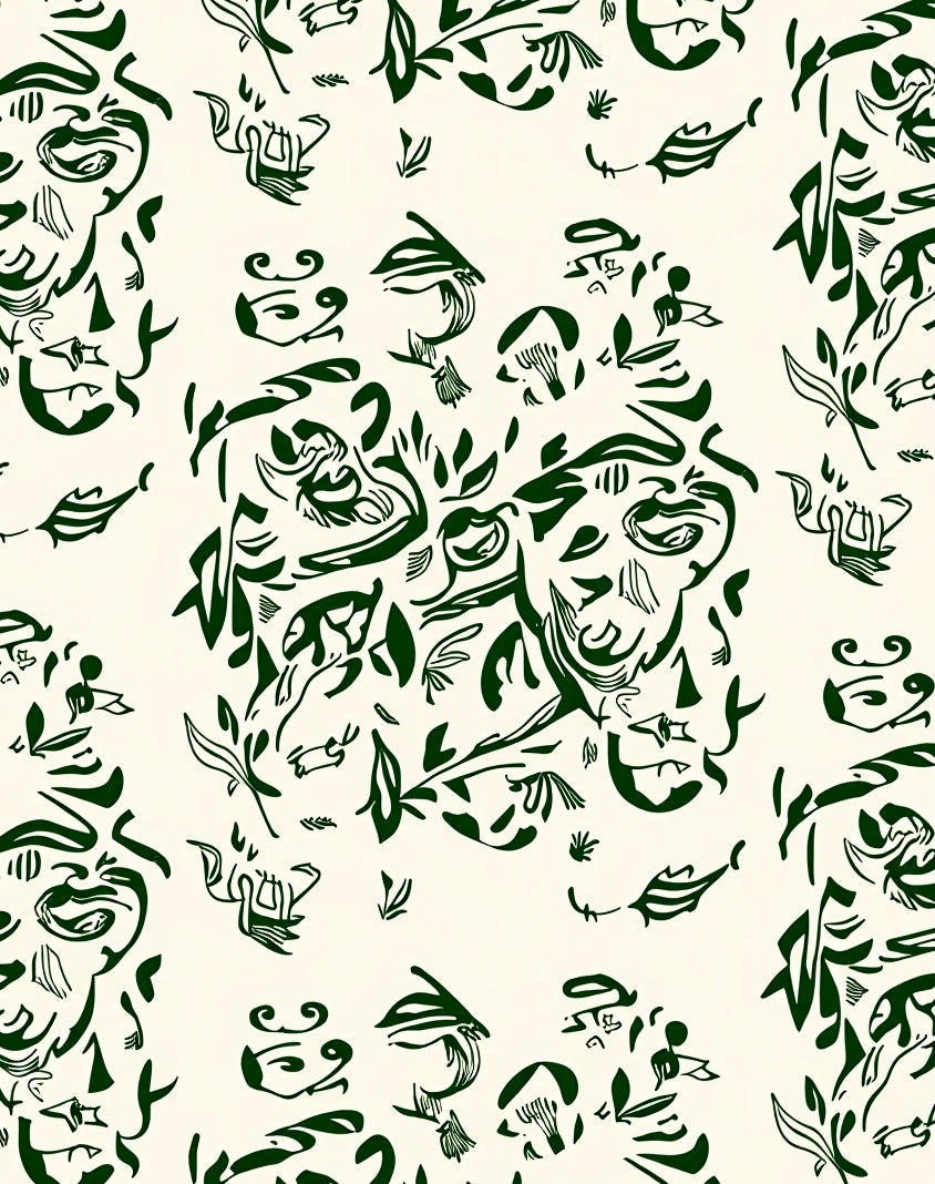 Abstract Green Face Botanical Collage Rug